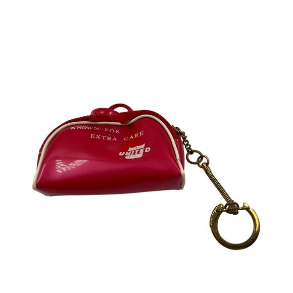 Vtg Mini United Airlines Coin Purse Keychain Zippered Red Know For Extra Care - Picture 1 of 8